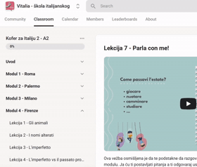 Pregled modula i video-lekcija na platformi