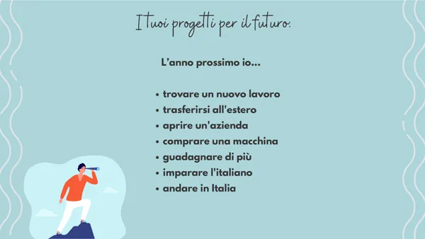 Prikaz lekcije iz modula Torino, planovi za budućnost na italijanskom
