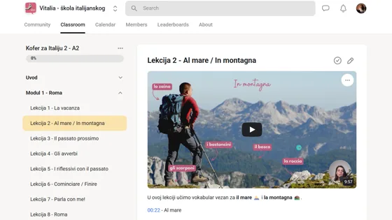 Kofer za Italiju 2 na platformi, pregled modula i lekcija