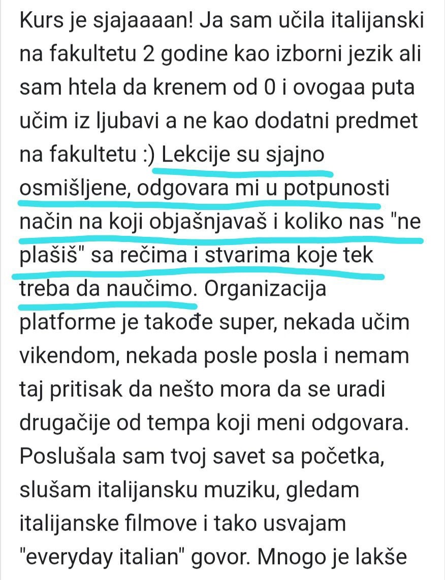 Utisak učenice o lekcijama