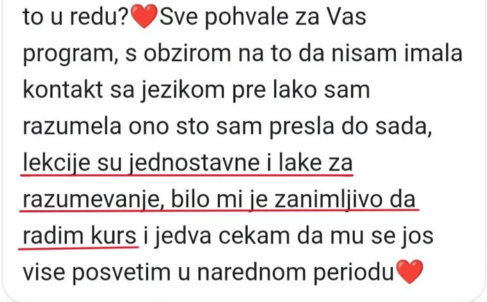 Poruka polaznice o tome kako su lekcije jednostavne i lake za razumevanje