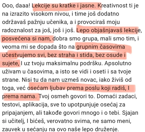 Utisak polaznice o časovima bez straha i stida