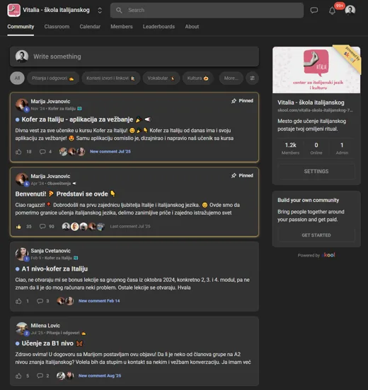 Skool zajednica Vitalia: feed sa objavama Marije i članova